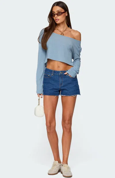 Edikted Women's Birdy Low Rise Denim Shorts In Blue