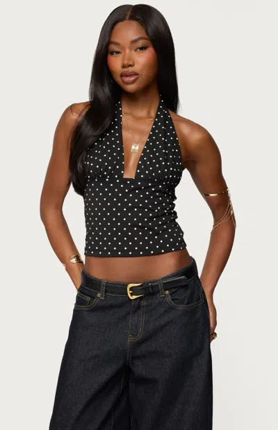 EDIKTED WOMEN'S BLAIRE POLKA DOT HALTER TOP IN BLACK/WHITE