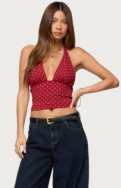 Edikted Blaire Polka Dot Halter Top In Red