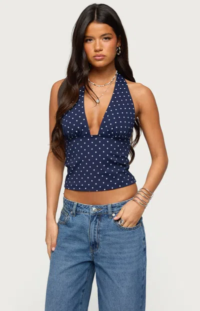 Edikted Blaire Polka Dot Halter Crop Top In Blue