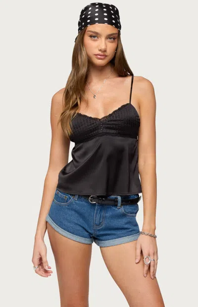 Edikted Women's Blanca Satin Lace Trim Tank Top In Black