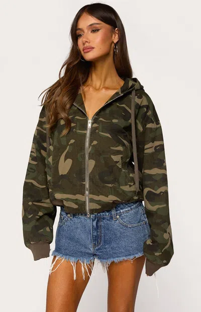 Edikted Women's Blanche Camo Hooded Jacket In Olive In Green