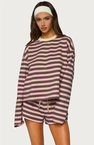 Edikted Blanchy Striped Long Sleeve Top In Brown