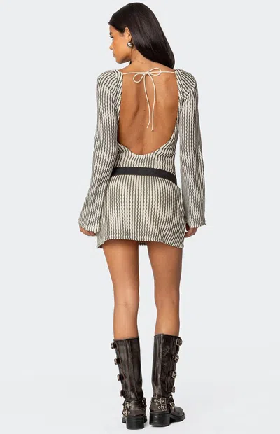 Edikted Boat Neck Long Sleeve Minidress In Cream