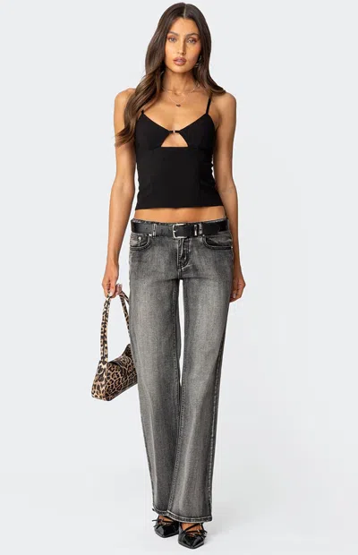 Edikted Women's Bootcut Washed Low Rise Jeans In Dark Wash In Gray