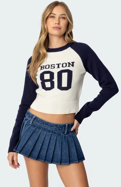 Edikted Women's Boston Babe Raglan Sweater In Cream/navy In Blue