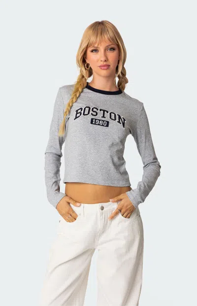 Edikted Boston Long Sleeve T-shirt In Gray-melange