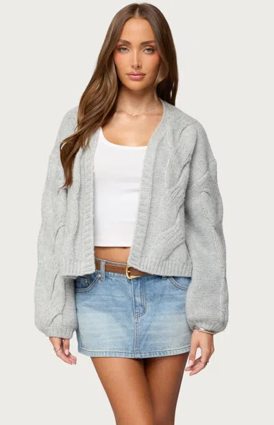 Edikted Braiden Chunky Cable Stitch Cardigan In Gray
