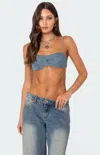 Edikted Brandy Denim Bralette In Blue