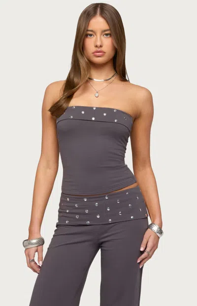 Edikted Breanna Studded Foldover Tube Top In Gray