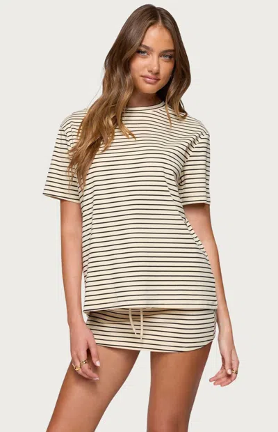 EDIKTED WOMEN'S BRENA STRIPED OVERSIZED T-SHIRT IN WHITE/BLACK
