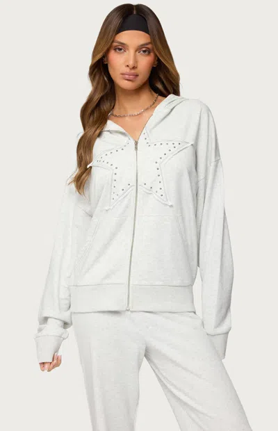 Edikted Briela Stud Detail Zip-up Cotton Blend Hoodie In Blue