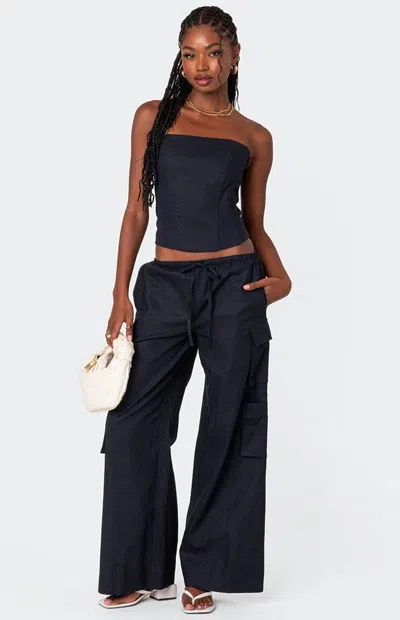 Edikted Women's Bristol Linen Look Cargo Pants In Navy In Blue