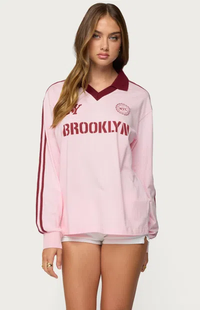 Edikted Brooklyn Johnny Collar Cotton Graphic T-shirt In Pink