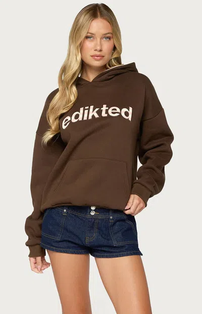 Edikted Women's Brown Striped Fleece Hoodie
