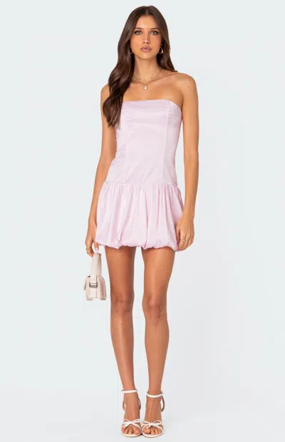Edikted Strapless Bubble Skirt Minidress In Light-pink