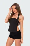 Edikted Buckle Strap Halter Top In Black