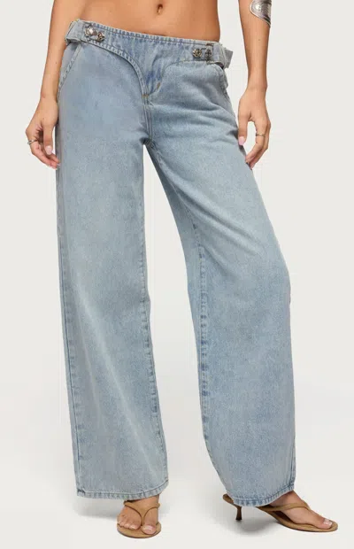 Edikted Buckled Wide Leg Jeans In Blue