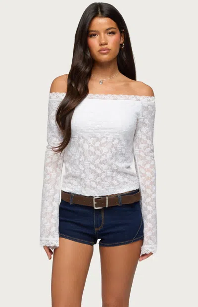 Edikted Off The Shoulder Sheer Lace Top In White