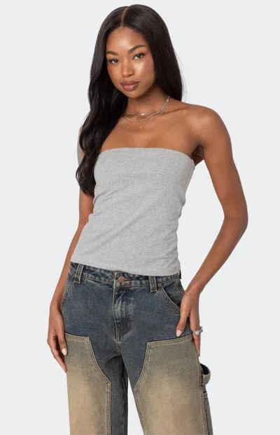 Edikted Stretch Cotton Tube Top In Gray-melange