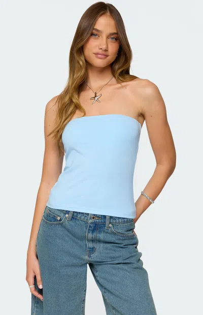 Edikted Shelf Bra Stretch Cotton Tube Top In Blue