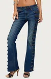 Edikted Button Loop Low Rise Bootcut Jeans In Blue