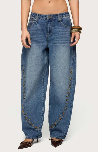 Edikted Button Stitch Barrel Leg Jeans In Blue