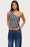 Edikted Stripe Side Button One-shoulder Top In Black