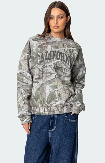 Edikted Cali Baby Camo Sweatshirt In Olive