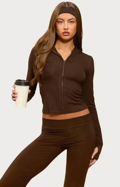 Edikted Callan Crop Zip Hoodie In Brown