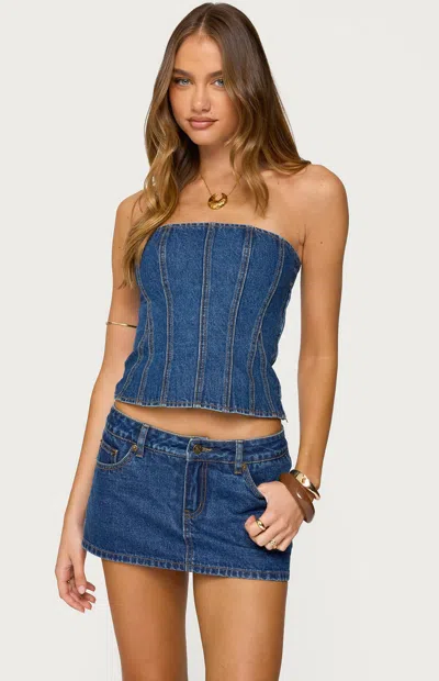Edikted Camelia Strapless Denim Corset In Blue