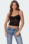 Edikted Semisheer Lace Crop Camisole In Black