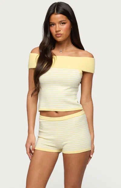 Edikted Camil Off The Shoulder Stripe Knit Top In Neutral