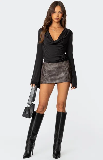 Edikted Women's Camille Faux Leather Mini Skort In Heather Grey In Brown