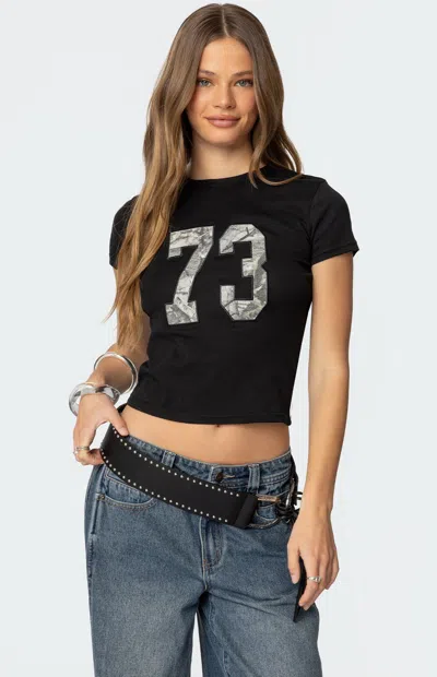 Edikted 73 Camo Shrunken T-shirt In Black