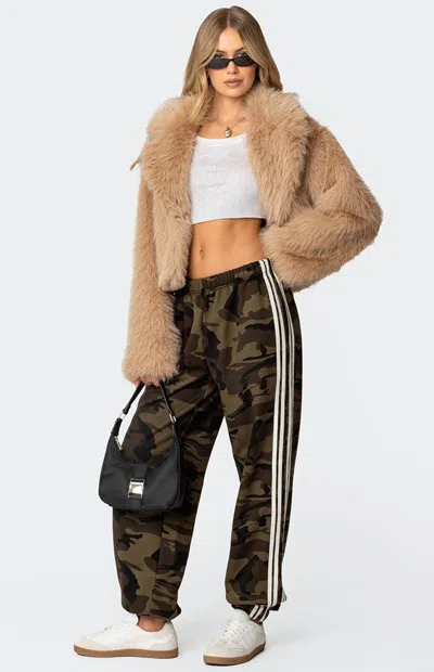 Edikted Camo Contrast Stripe Sweatpants In Olive