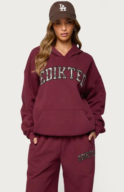 Edikted Camo Crush Oversize Fleece Logo Hoodie In Burgundy