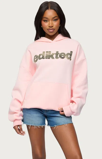 Edikted Camo Cutie Logo Oversize Hoodie In Pink
