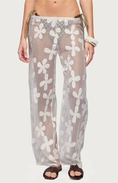 Edikted Women's Candace Floral Texured Sheer Pants In Cream In White