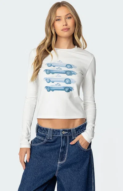 Edikted Car Club Long Sleeve Graphic T-shirt In White