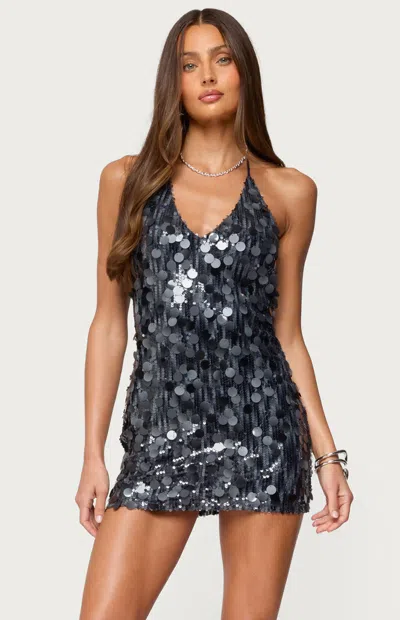 Edikted Carena Paillette Halter Minidress In Blue
