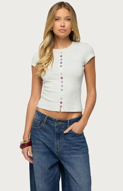 Edikted Cary Mixed Button Up T-shirt In White