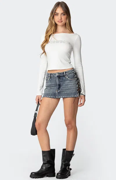 Edikted Women's Casey Lace Up Denim Mini Skirt In Blue In Multi