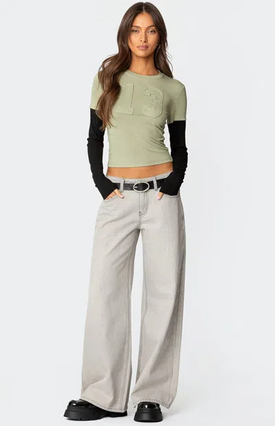 Edikted Women's Casey Low Rise Boyfriend Jeans In Gray In Green