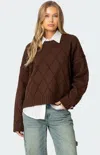 Edikted Cass Textured Argyle Oversize Sweater In Brown