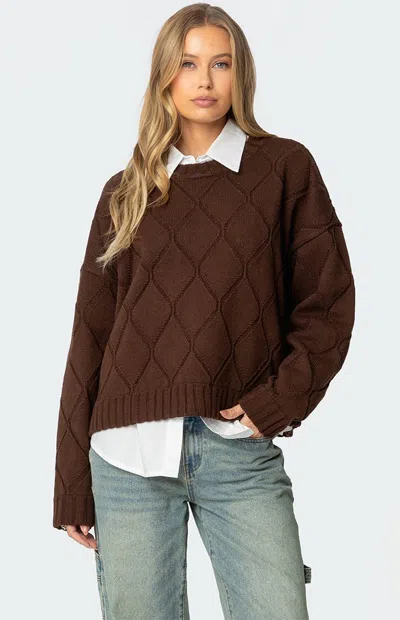 EDIKTED WOMEN'S CASS OVERSIZED TEXTURED KNIT SWEATER IN BROWN