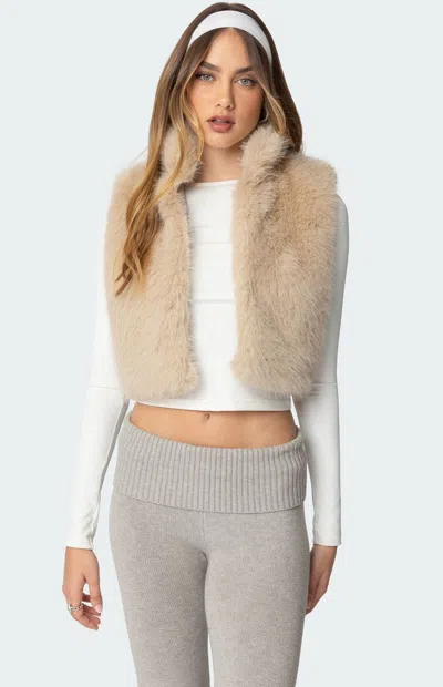 Edikted Cassandra Crop Faux Fur Vest In Tan