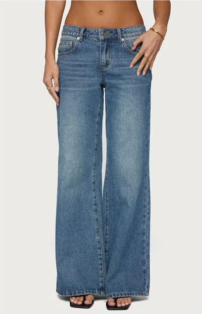Edikted Women's Casta Heart Low Rise Baggy Jeans In Med Wash In Blue