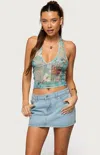 Edikted Catie Patchwork Mesh Halter Top In Blue