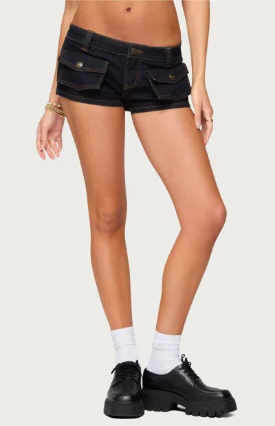 Edikted Cavella Stretchy Denim Micro Shorts In Black